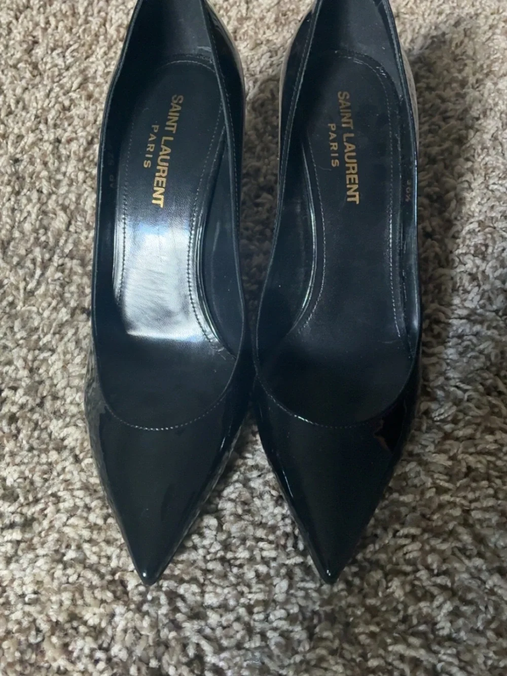 Saint Laurent Black Patent Pointed-Toe Pumps